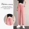 Summer Thin Ice Silk Sports Pants Elastic Drawstring Waist Pockets Casual Sweatpants Solid Color Loose Fit Fitness Trousers Streetwear