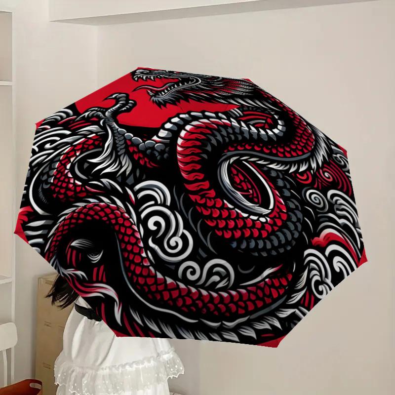 1pc Red Dragon Yin Yang Symbol Umbrella with Plastic Handle,Suitable for All Seasons Home Travel Outdoor UmbrellaDD1076