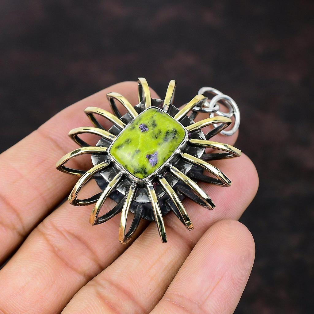 Stichtite Pendant 925 Sterling Silver Pendant Gemstone Handmade Jewelry 18K Gold Plated Pendant Cage Jewelry Gift For Bridal Stylish Pendant