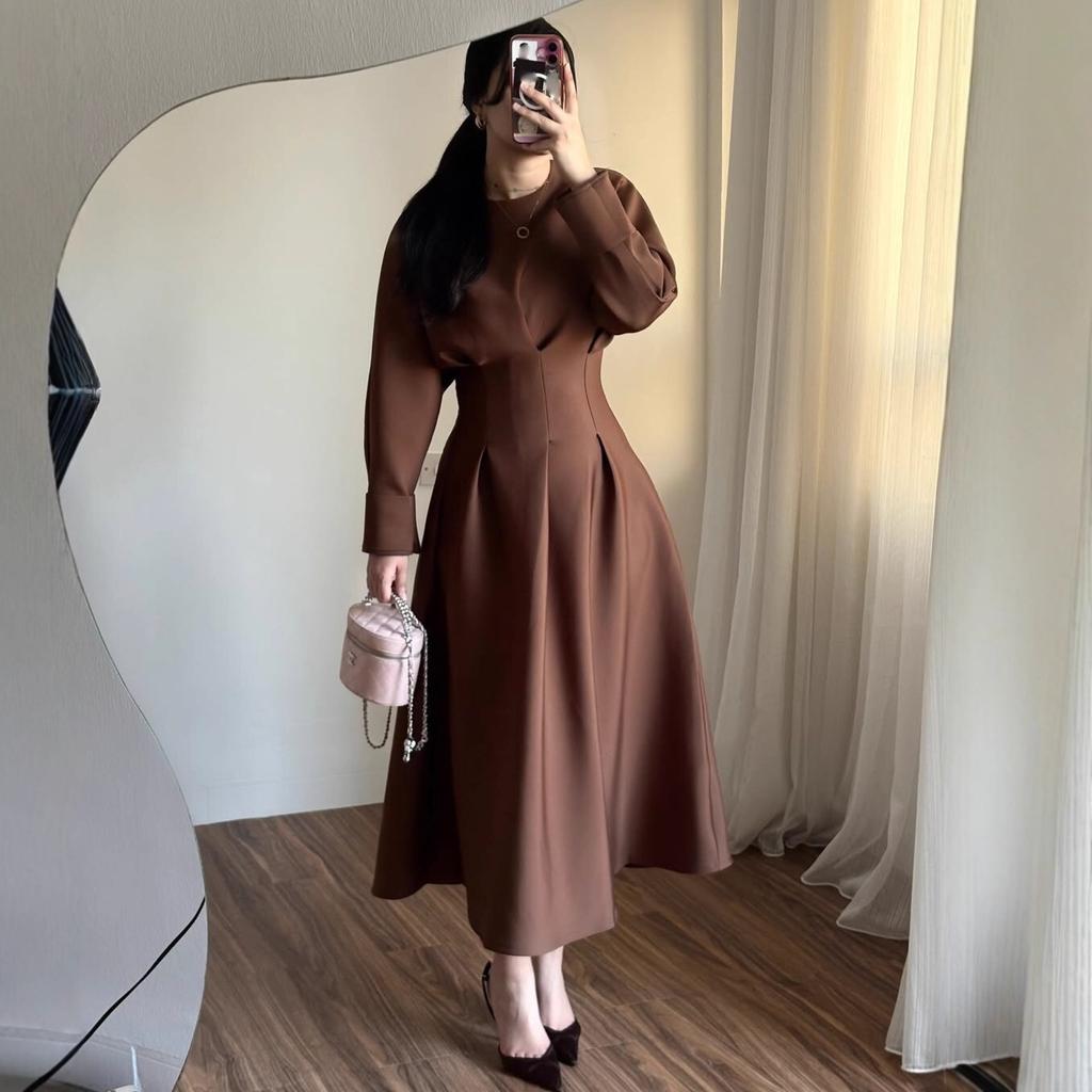 European and American women's clothing spring new fashion slim and thin medium and long big swing retro dress