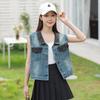Women's Trendy Short Denim Vest with Pockets - Sleeveless and Slimming Shrug Top