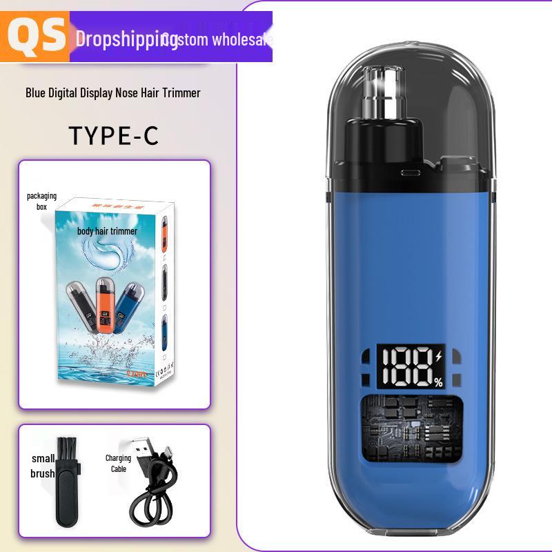 Rechargeable Waterproof Unisex Nose Hair Trimmer with Power Display