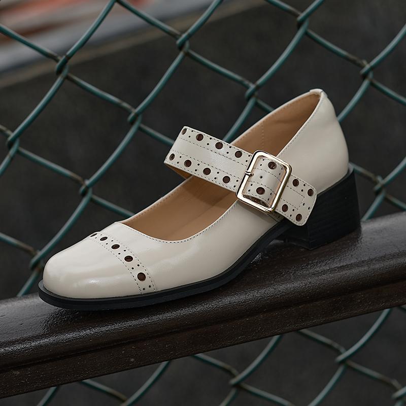 Fashion NEW Spring/Autumn Women Pumps Genuine Leather Shoes for Women Pointed Toe High Heel Shoes Metal Buckle Mary Janes Handmade Shoes