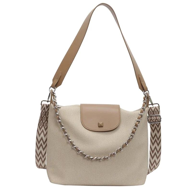 Combination Color PU and Fabric Shoulder Bag for Women Square Closure Zipper Large Capacity Luxury Sense Crossbody Bag for Women