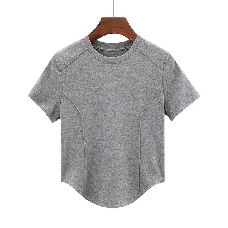 

Korean Style Slimming Cotton Solid Color Round Neck Short Sleeve Women s T-shirt S (recommended 80-95 jin) серый
