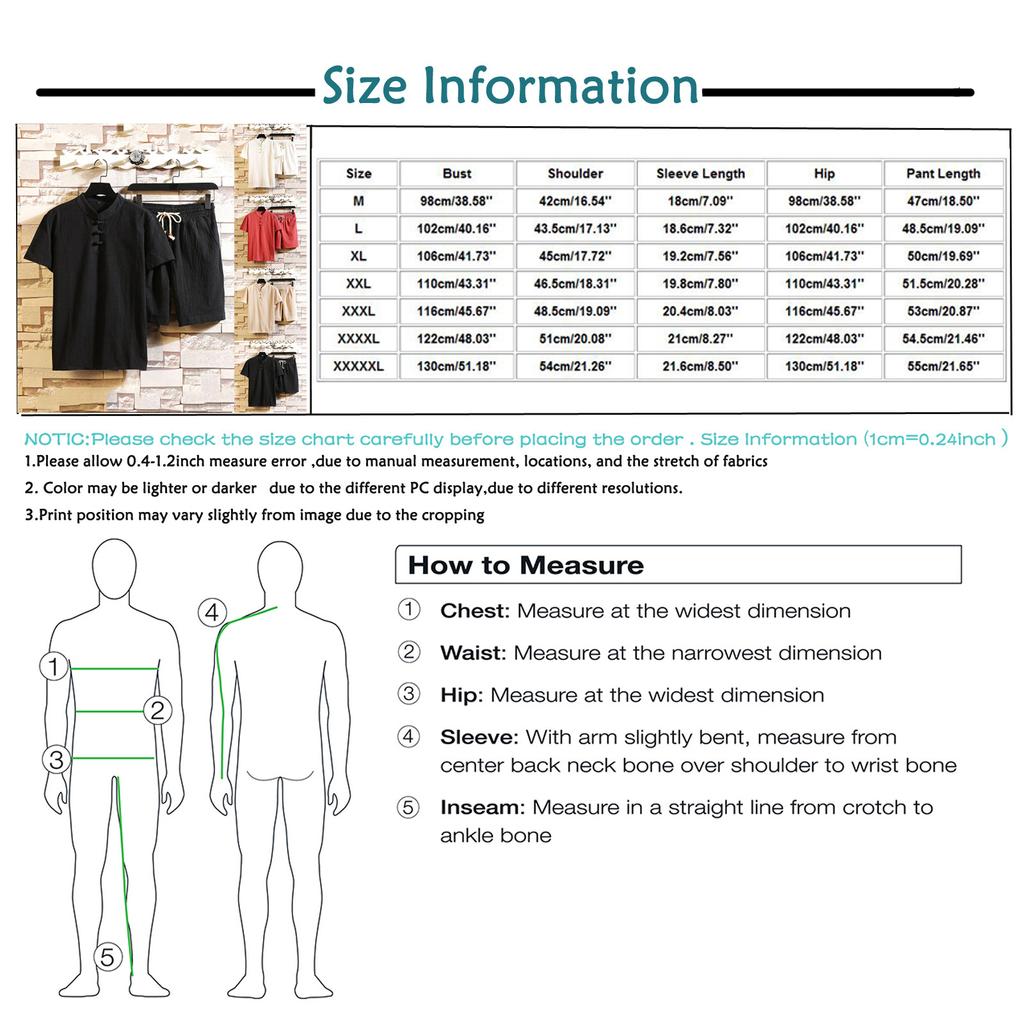 Men‘s Cotton Linen Set Color Short-Sleeved T-Shirt Large Size Casual Set
