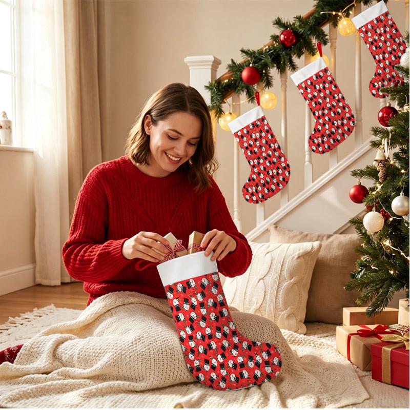 Christmas decoration fireplace hanging stocking Christmas Stockings 1pc 45.72 cm, Festive Snowman Red Printed Soft Xmas