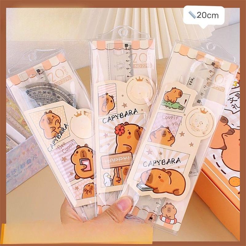 6Pcs New Plastic Ruler Cartoon Stationery Capybara Ruler Set Gift Transparent Drawing Ruler Cute Cartoon Straight Ruler Standard Measuring Tool
