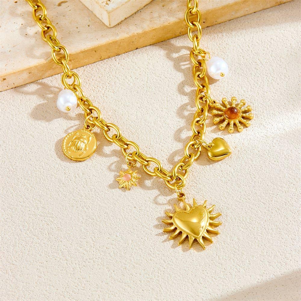 

Retro Pendant Necklace PVD Gold Jewelry Gift Vintage Chain Necklace For Women