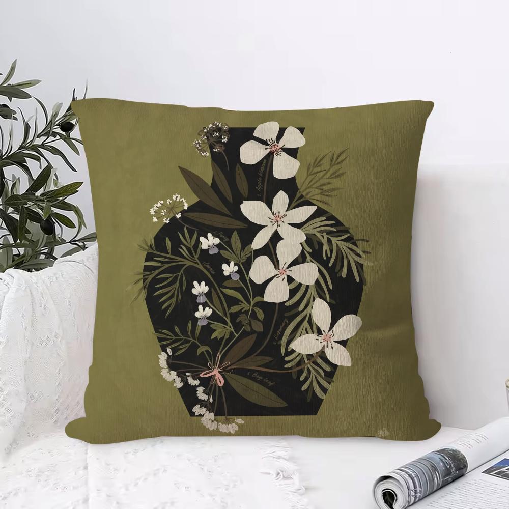 Vintage V-vase Print Pillow Case Square Pillow Bedroom Sofa Leisure Comfort Cushion Living Room Home Decoration