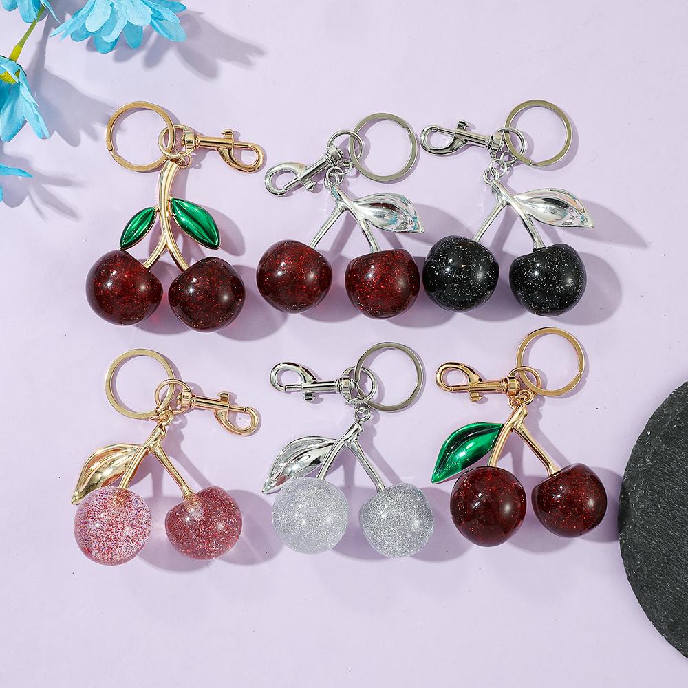 Fruit Cherry Bag Chain Charm Keychain Exquisite Red Cherry Key Chain for Women Bag Purse Pendant Accessories Gift