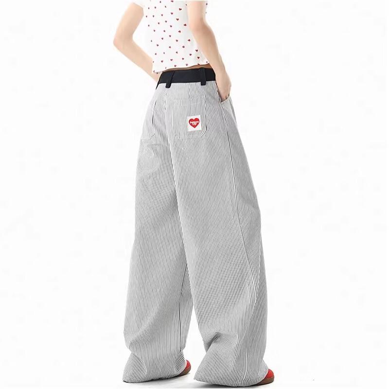 BWKA Унисекс Повседневные брюки с вышивкой в виде сердца и вертикальной полоской 2XL
