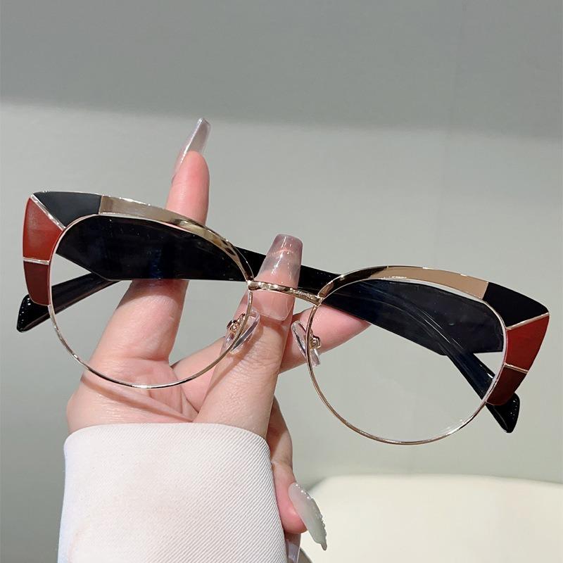 Europe and America Cat Eye Frame Anti-Blue Light Glasses Men Women Fashion Piece Together Color High Definition Eyeglasses