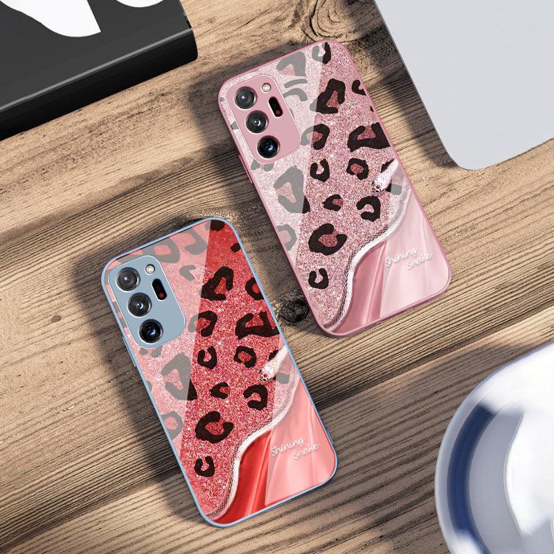 Etui na telefon z hartowanego szkła Wzór Pantera Sequins Wąż Dla Samsung Galaxy Note 8 9 10 PRO 20 Ultra A01 02 03 Core 04E 4G 12 13 5G