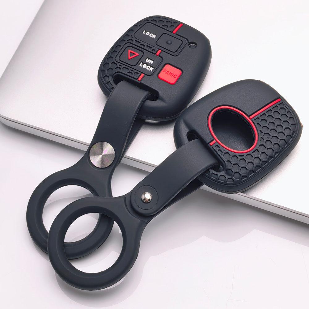 Silicone Key Fob Cover with Matching Wrist Strap for Toyota Camry Prado FJ Cruiser Previa RAV4, Fits Toyota Camry Cruiser RAV4, Protective Accessory