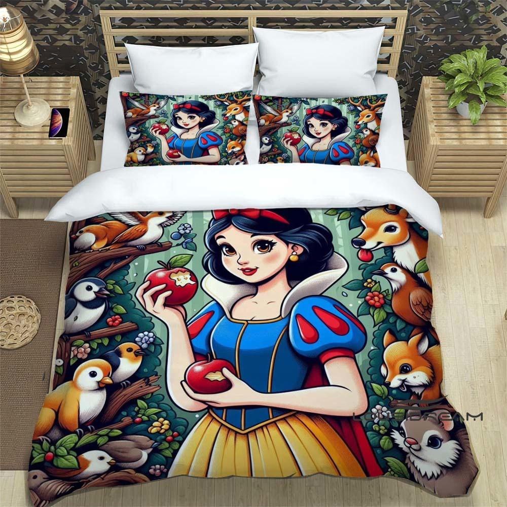 Schneewittchen und die sieben Zwerge Bettwäsche-Set, 3D-bedrucktes Cartoon-Muster Bettbezug, weich und bequem, extra große Größe,