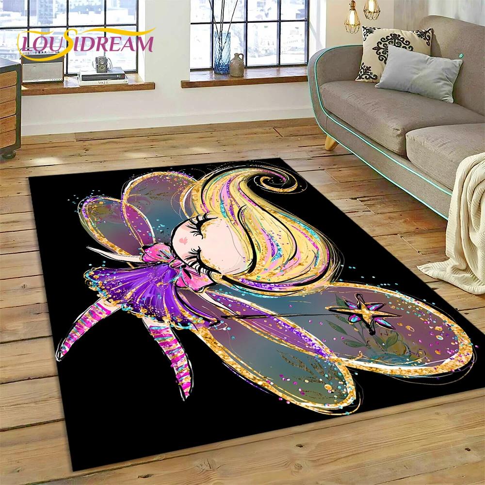 Alfombra Alfombra de Dibujos Animados de Hada Bailarina de Ballet de Ensueño Linda para Decoración de Sala de Estar Dormitorio, Decoración Antideslizante para Sofá Felpudo Niño