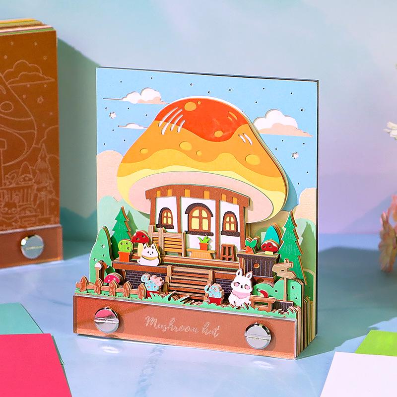 Mushroom House 3D Paper Sculptural Sticky Notes: Creative Desktop Ornament & Gift Mushroom House