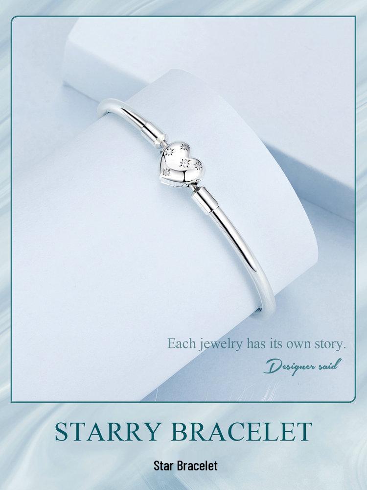 S925 Sterlingsilber Oxidiert Zirkon Stern Liebe Armband für Damen