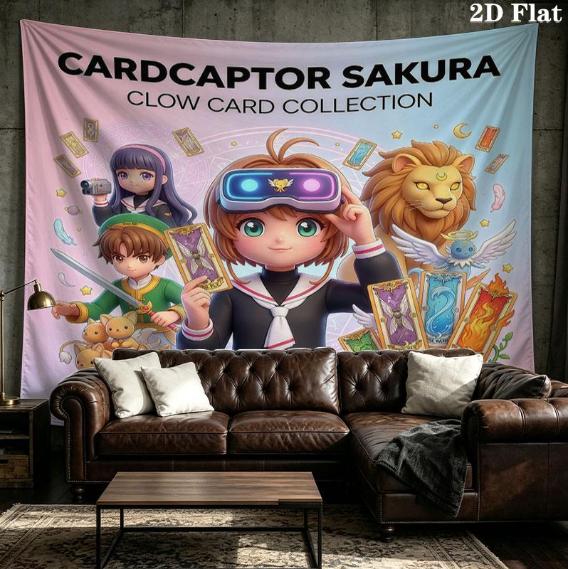 Cardcaptor Sakura Wall Tapestry Aesthetic Wall Hanging Printed Fabric Blanket Decorative Tapestries For Bedroom Living Room Home Decor