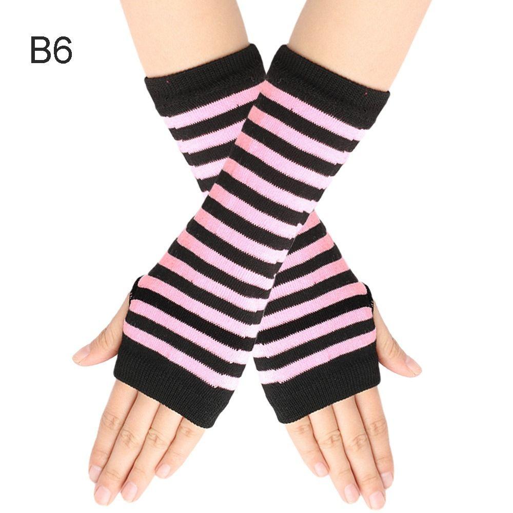 Kids Cosplay Party Cartoon Knitted Fingerless Gloves Half Finger Stripes Mittens Elasticity Gloves