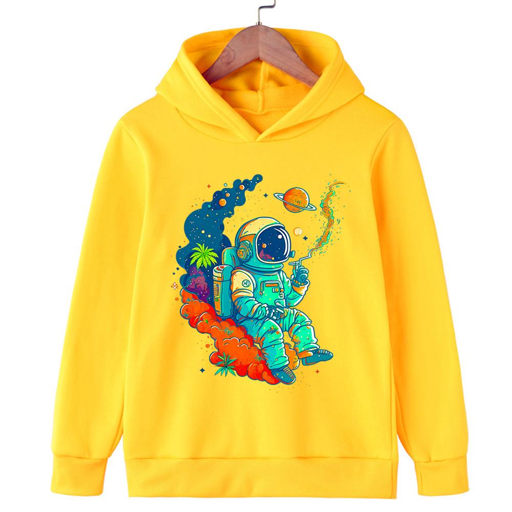Creative Design Astronaut Children's Sportswear Autumn Girls Hooded Sportswear Pullover Fashionable Versatile Style Cartoon Style Top