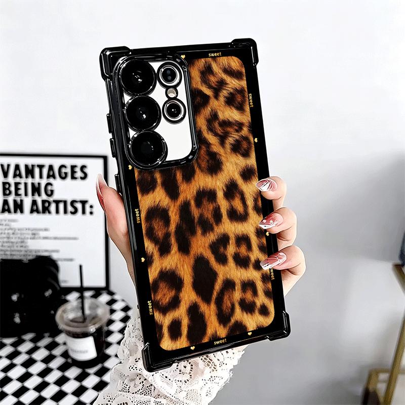 Fashion Sweet Leopard Print Plating Phone Case For Samsung Galaxy S24 S25 FE S26 Edge S23 Ultra S22 S21 Plus S20 Anti-Fall Airab