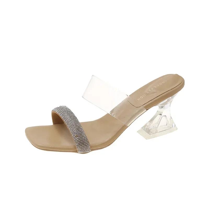 Fashion Women Summer New Slippers Sandals PVC Jelly Crystal Heel Transparent Female Sexy Clear High Heels Sandals Pumps Slides Shoes