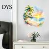 Healing Atmosphere Room Decoration Sunset Palm Tree Seaside Wall Decal, Watercolor Summer Beach Landscape Sticker, Creative Gift for Home Lovers