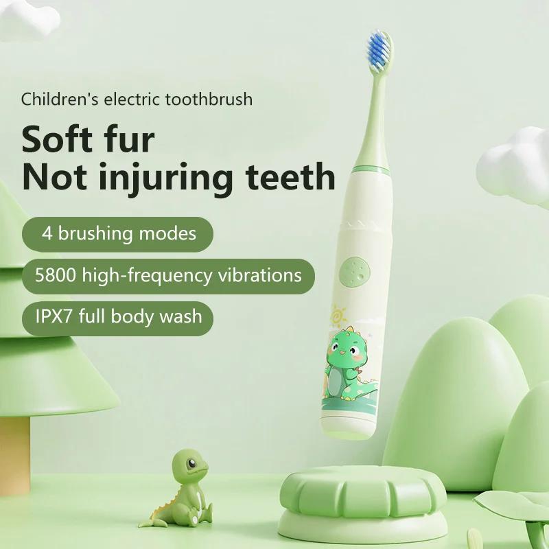 Spazzolino elettrico sonico per bambini IPX7 impermeabile, colorato, con cartoni animati, per uso da parte dei bambini, setole morbide sostituibili con testine per spazzolino da denti