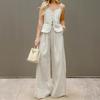 Women's Summer Solid Color Pure Cotton Fashionable Camisole Vest High Waist Wide Leg Long Pants Two-piece Set