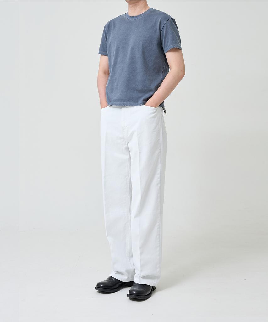 OX STUDIOS Pigment Damaged Crop T-Shirt (Washed Blue)