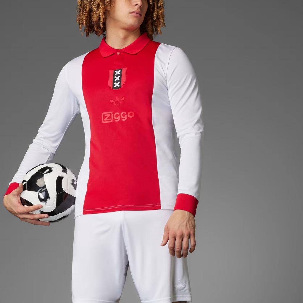 Adidas Originals Amsterdam Anniversary Ajax Logo Moisture-Wicking Slim Fit Long Sleeve Football Shirt Men tops White JF6340
