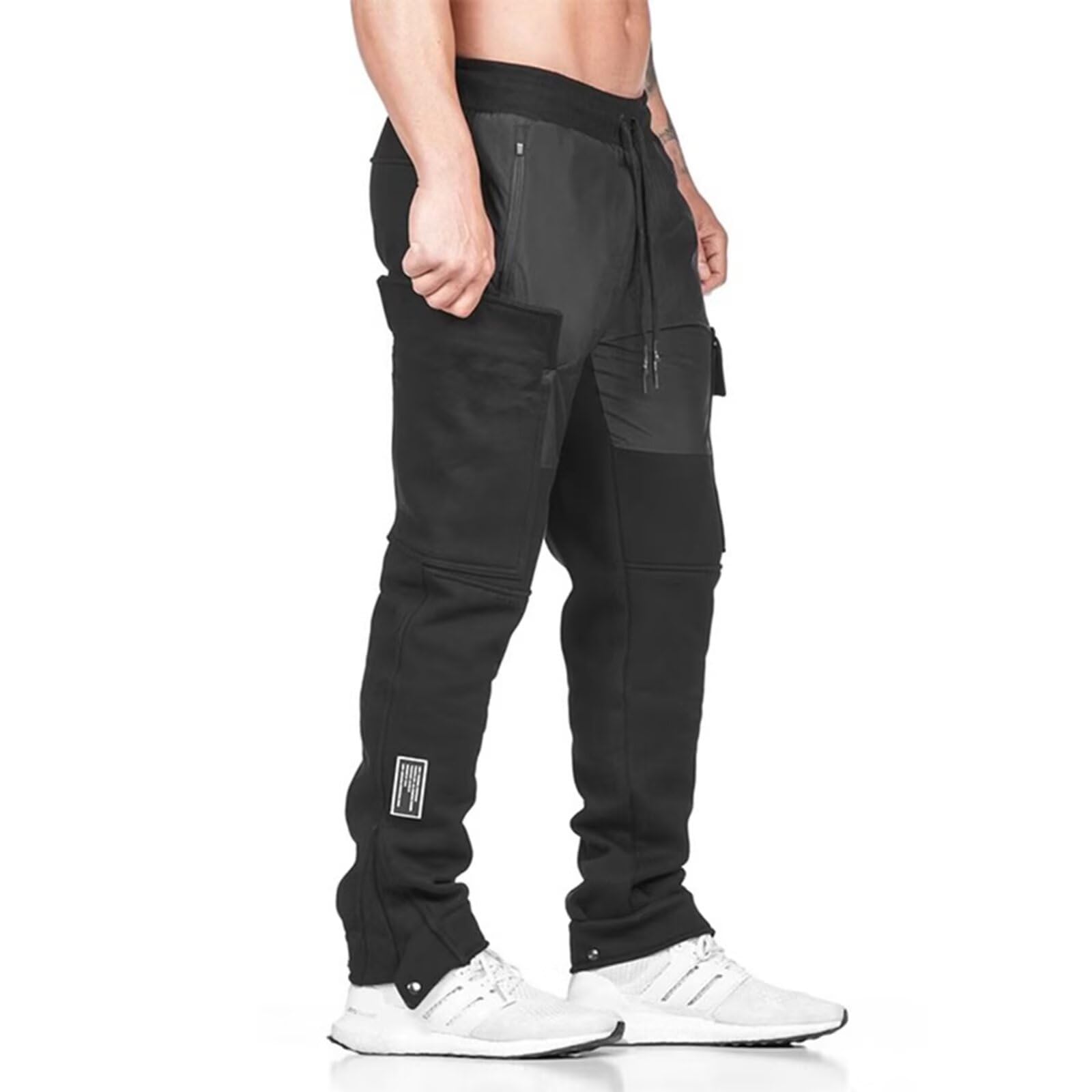 

[Mechieng] Men s Jogger Pants, Training Wear, Multi-Pocket, Workout Pants, Gym Wear, Slim Fit Sweatpants, Fitness, Black, 2XL