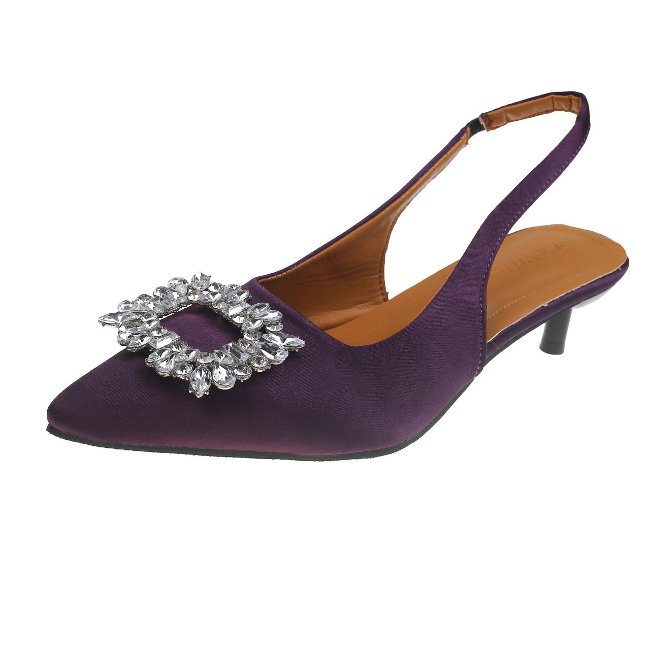 

French rhinestone bag head sandals fairy shoes 2025 new summer high-end pointed high-heeled versatile single shoes 42 фіолетовий