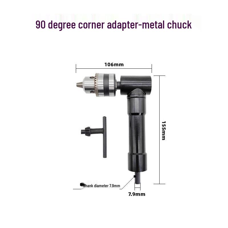 Right Angle Drill Adapter: 90-Degree Screwdriver Bit Changer with Three-Jaw Chuck