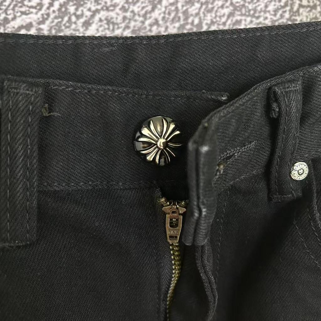 9903 CHROME HEARTS Men's and Women's American Style Trendy Jeans with Fabric Patches, Casual and Fashionable High Street Pants