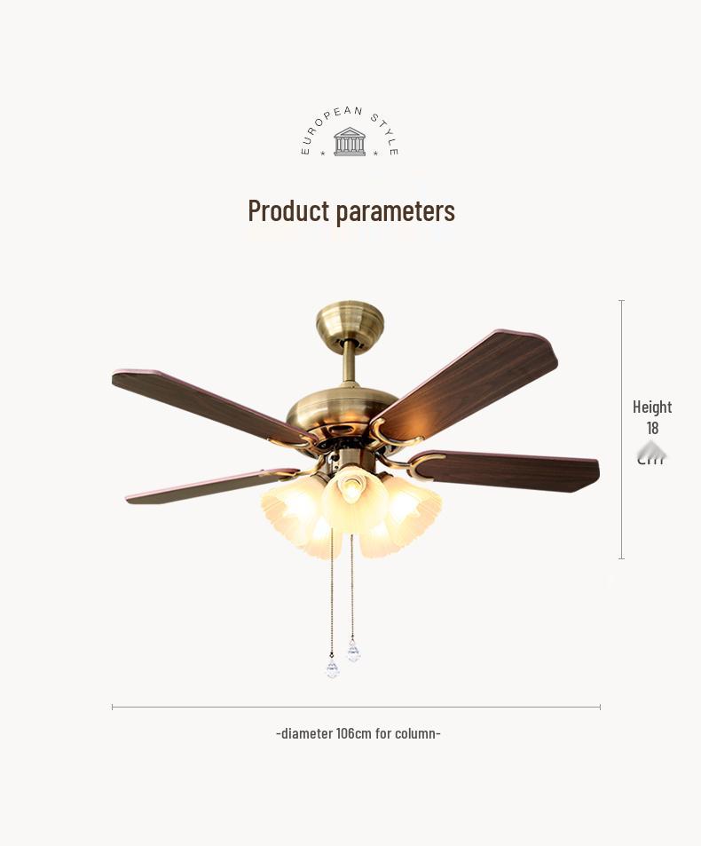 Retro American Chandelier Fan with LED Light for Living Room or Bedroom