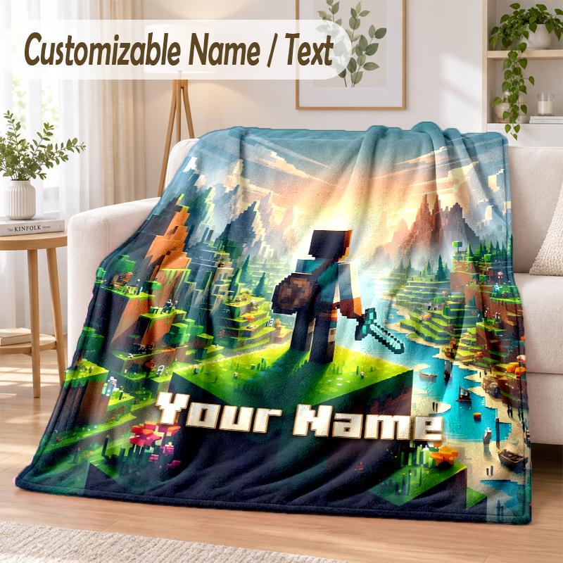 Minecraft Custom Name Flannel Throw Blanket Soft Warm for Sofa Bed Indoor Home Use