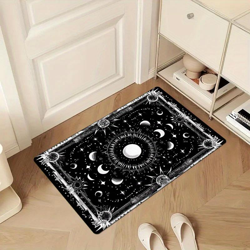 1pc Celestial Magic Astrology Vintage Non-Slip Door Mat - 0.47inch Thick Polyester Machine Washable Mat with Moon Phases, Stars
