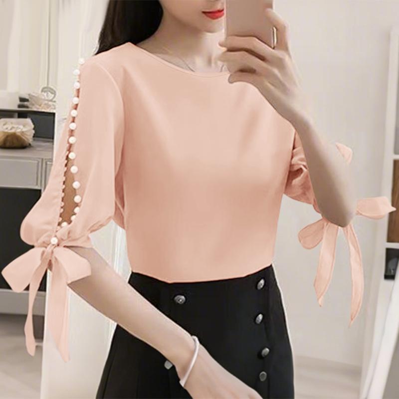 

ZANZEA Женская повседневная блузка с круглым вырезом, рукавами 3/4 и свободного кроя 4XL