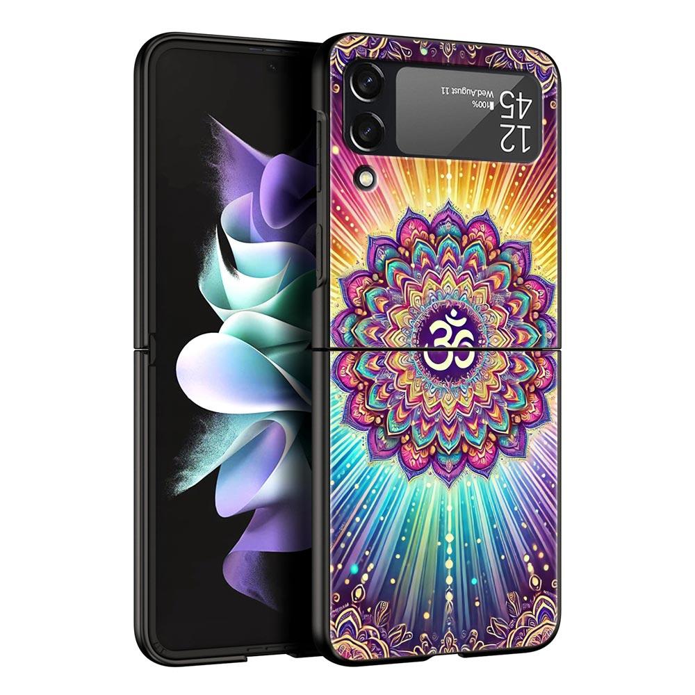 Indian Pattern Mandala Hard PC Phone Case For Samsung Galaxy Z Flip 7 6 5 4 Black Cover For Galaxy Z Flip3 Foldable Fundas Shell