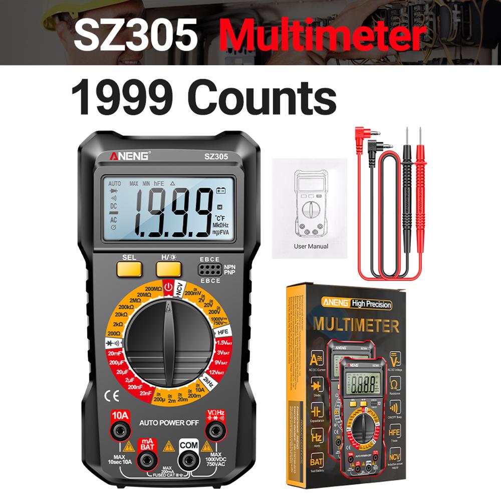 SZ304 SZ305 ANENG Digitalmultimeter Volt Ohm Ampere-Messgerät mit automatischer Bereichswahl für AC/DC-Stromspannungswiderstandsfrequenztester 2000