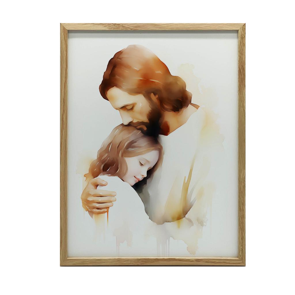 Embraces of Hope - Jesus Hugging a Girl Embraces of Hope - Jesus Hugging a Girl, 30X40 Cm, Black Aluminum Frame, 230 Matte Paper