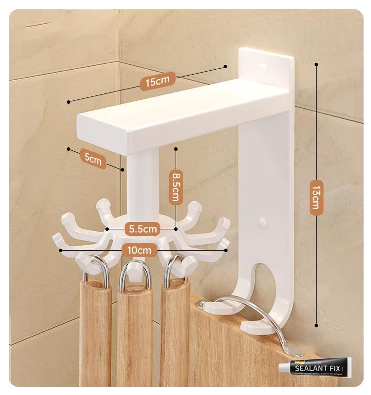 Skimmer 360° Swivel Wall Mounted Rack With Hook Utensil Holder Spatula Cutting Board Storage Rotating Shelf For Kitchen Supplies