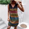 Knitted vest dress European and American new color matching sleeveless fashion V-neck seaside vacation dress