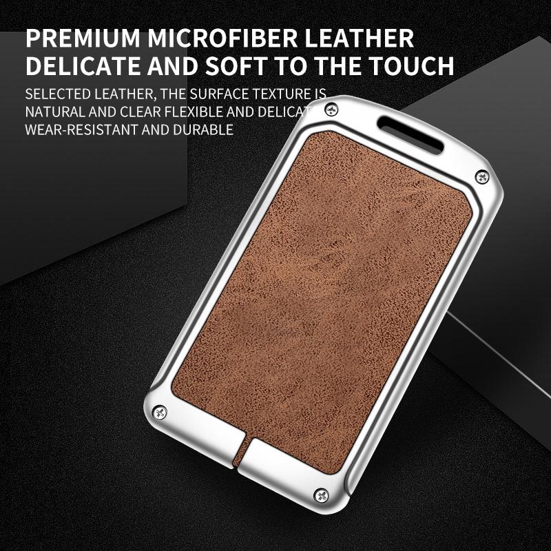 New Zinc Alloy Leather Nfc Card Car Key Case Cover Holder Fob Protector Shell For Tesla Model Y Model 3 Car Interior Accessories