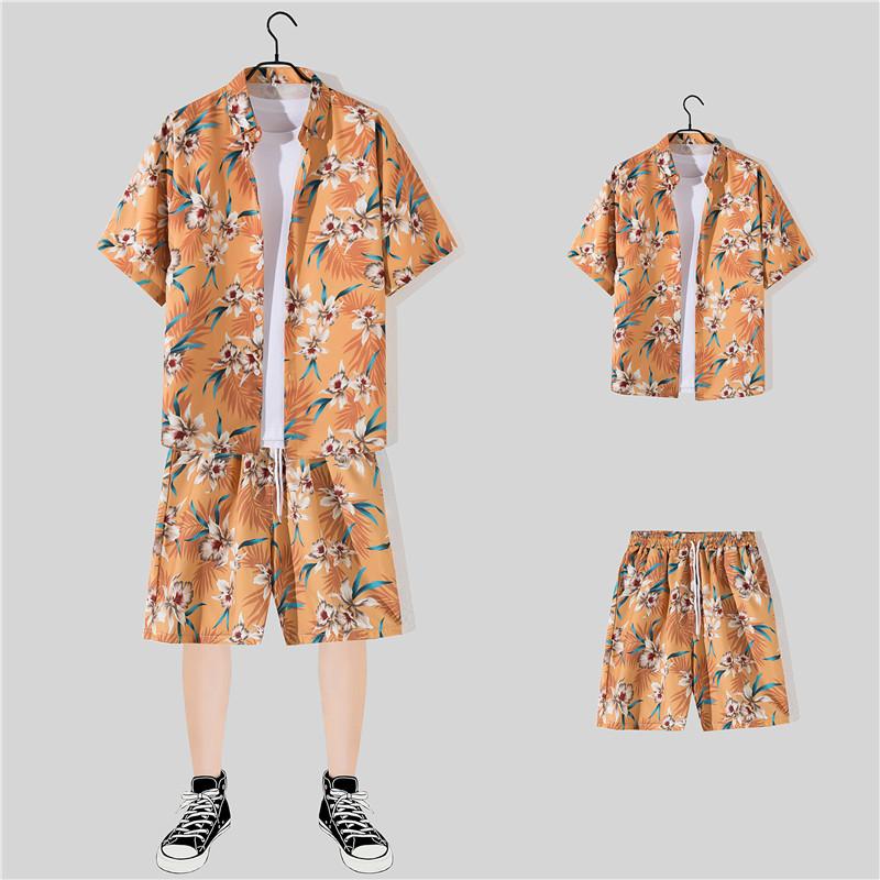 

Летний мужской спортивный костюм, рубашка с короткими рукавами, комплект в стиле хип-поп, модная одежда с принтом, повседневный костюм из 2 предметов, уличная одежда 3XL оранжевый