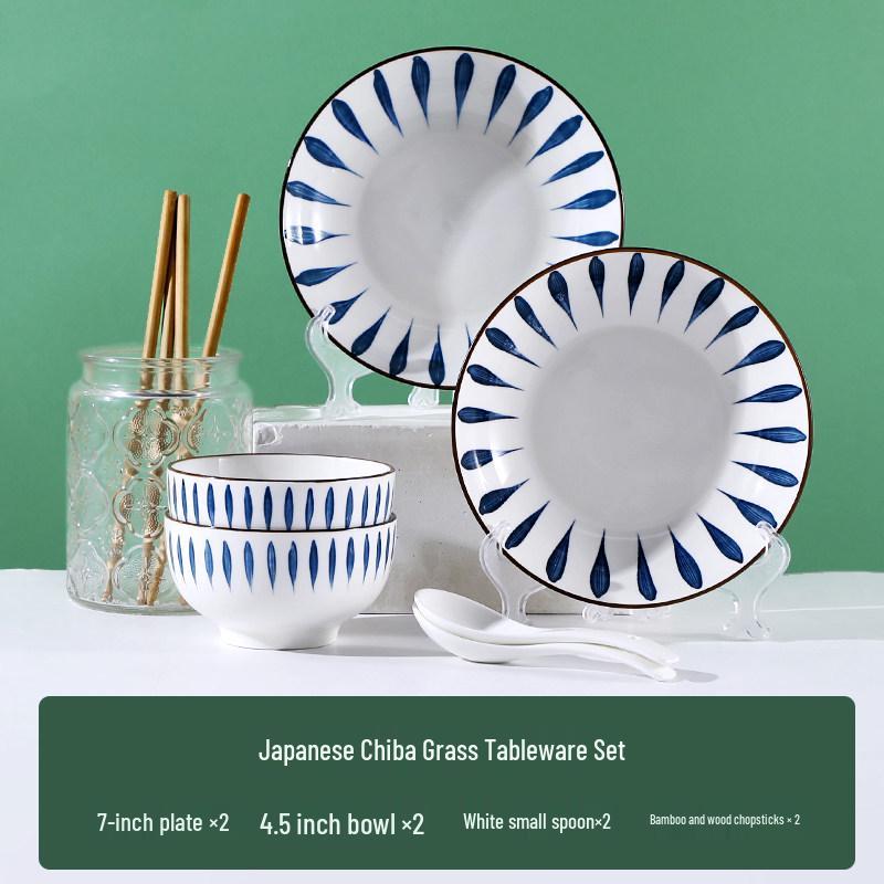 Japanese 10-Person Tableware Set: Creative Rice Bowls, Plates, and Noodle Bowls Combination.