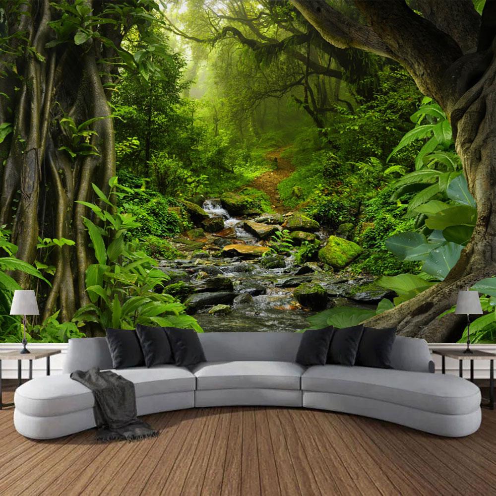 Frumoasă pădure naturală imprimată tapiserie mare de perete ieftină hippie agățată tapiserii de perete boeme decor mandala de perete